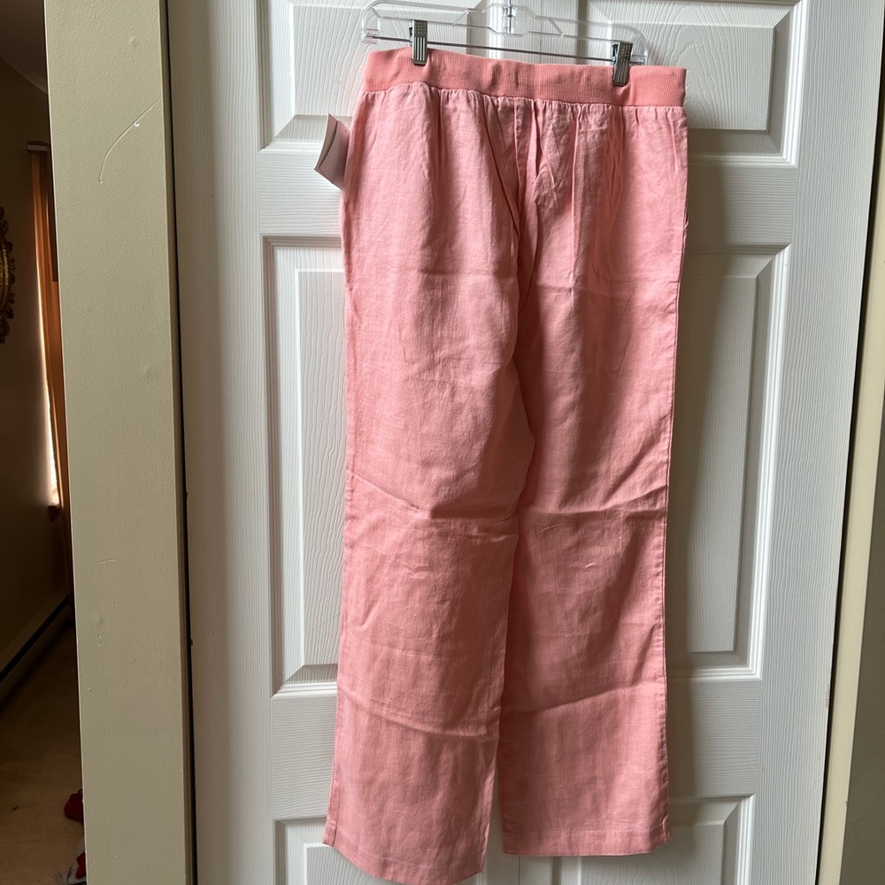 Ellen Tracy Pink Wide Leg Linen Pants - Picture 2 of 5
